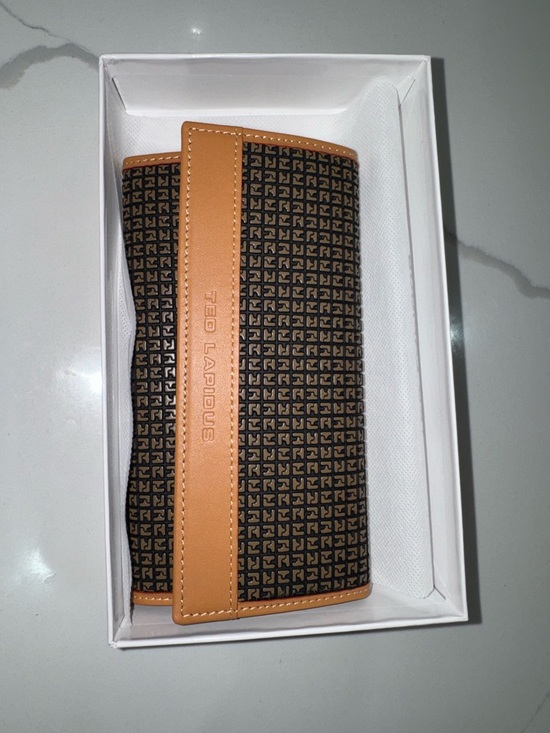 Ted Lapidus Handbags - Ted Lapidus Women's Brown Patterned Clutch with Tan Trim